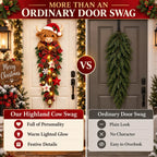 Sevair Deco Lighted Highland Cow Christmas Door Swag