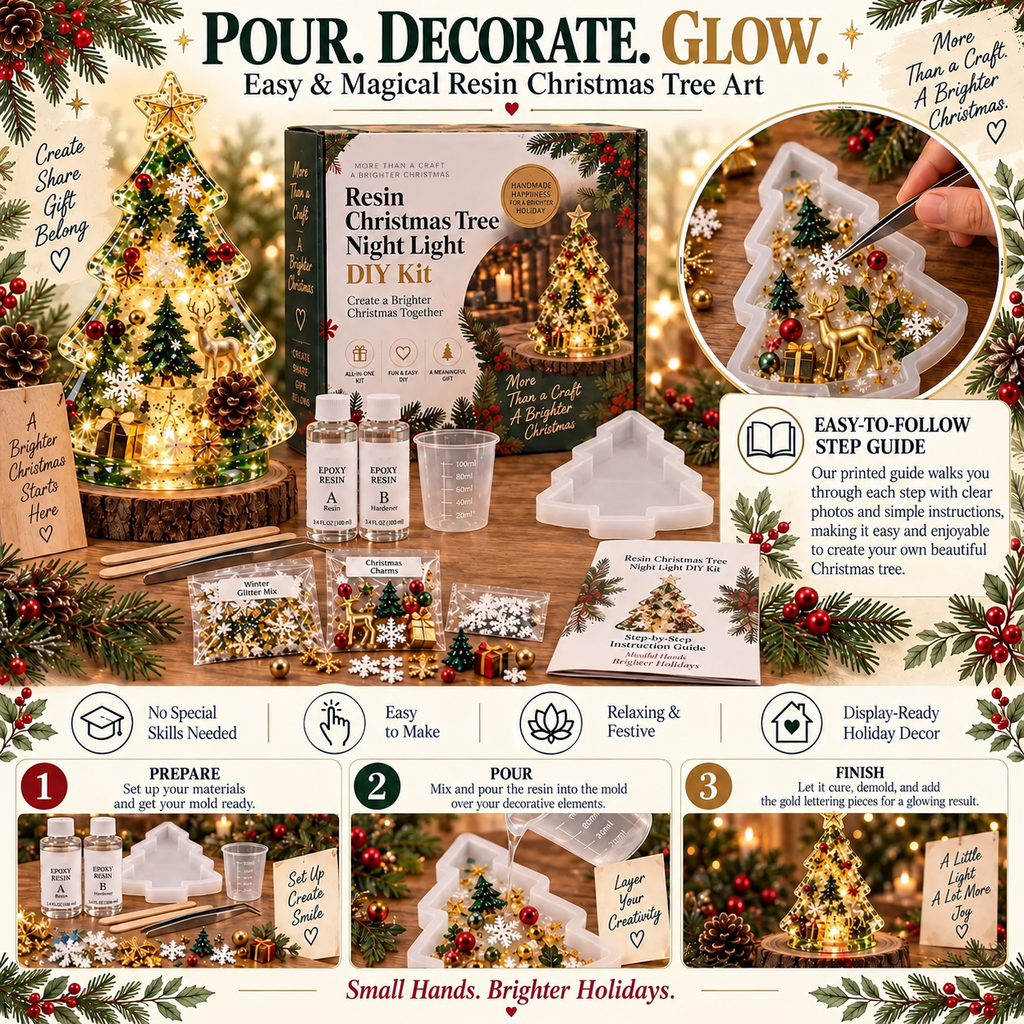 Sevair Deco Beginner-Friendly Resin Christmas Tree Night Light DIY Kit