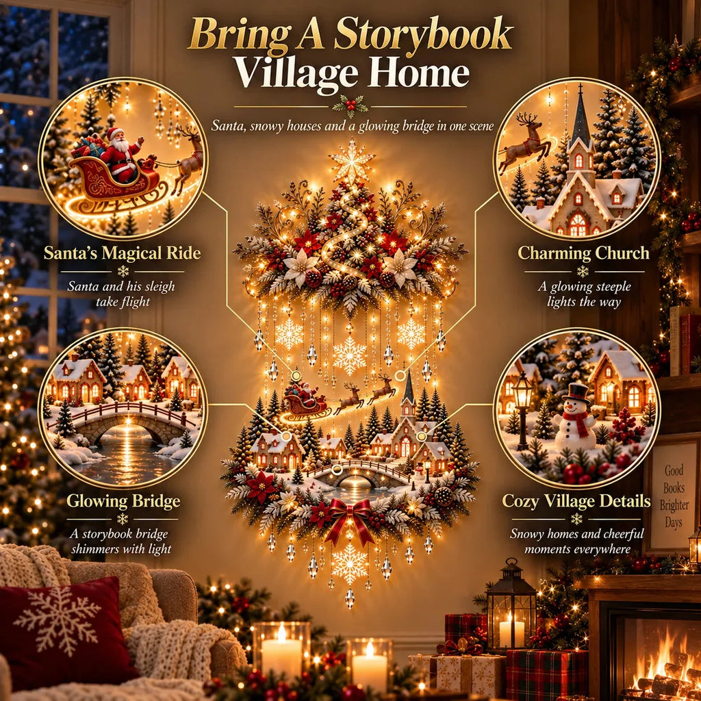 Sevair Deco Illuminated Christmas Tree & Village Wall Hanging