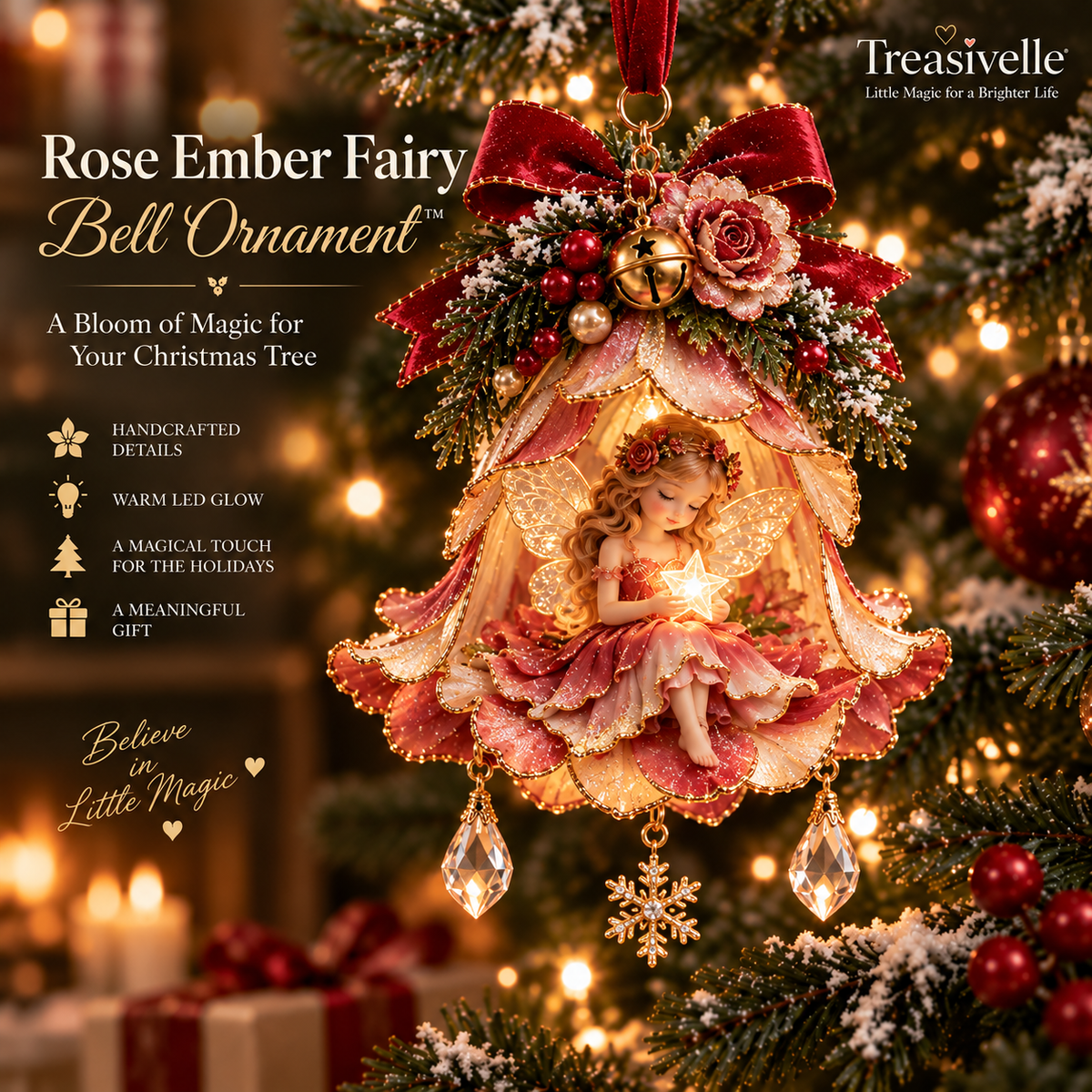 Sevair Deco Enchanted Fairy Bell Christmas Ornament