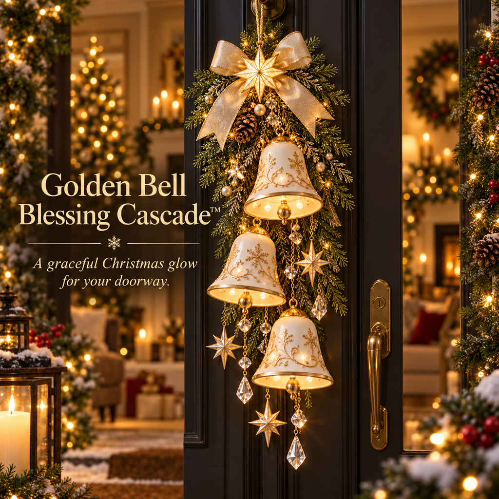 Sevair Deco Golden Bell Blessing Cascade – Lighted Christmas Door Decor