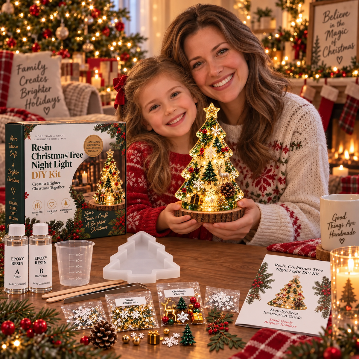 Sevair Deco Beginner-Friendly Resin Christmas Tree Night Light DIY Kit