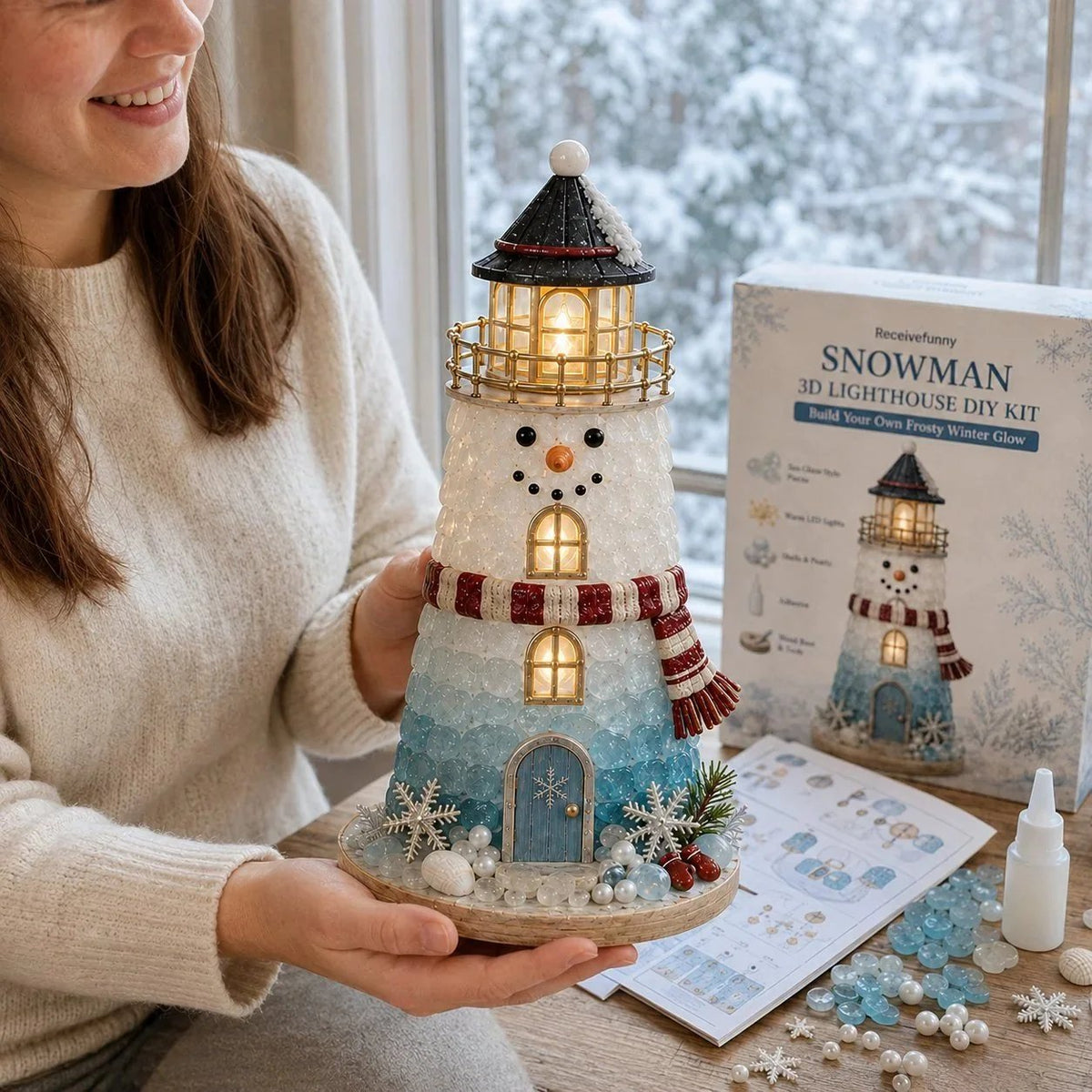 Sevair Deco Beginner-Friendly DIY Lighted Christmas Character Sea Glass-Style Lighthouse Kit Collection