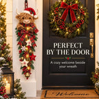 Sevair Deco Lighted Highland Cow Christmas Door Swag