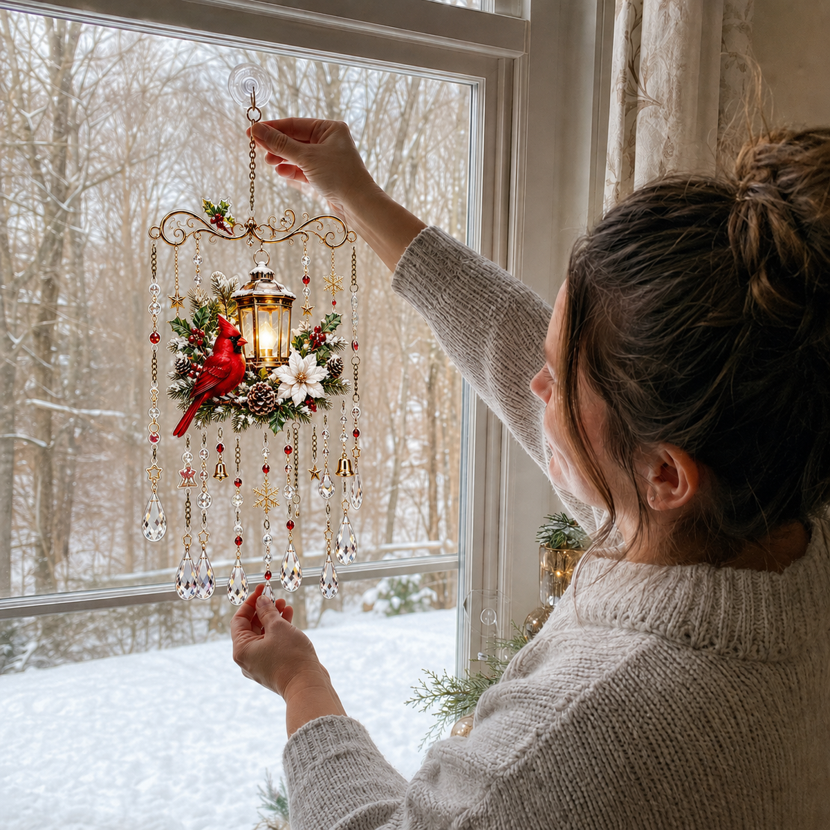 Sevair Deco Handmade Christmas Stained Glass Window Hanging
