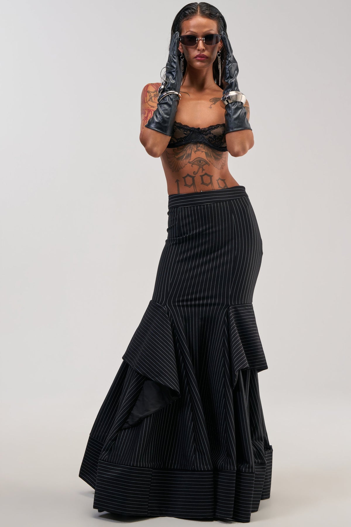 GIVE IT UP PINSTRIPE MAXI SKIRT