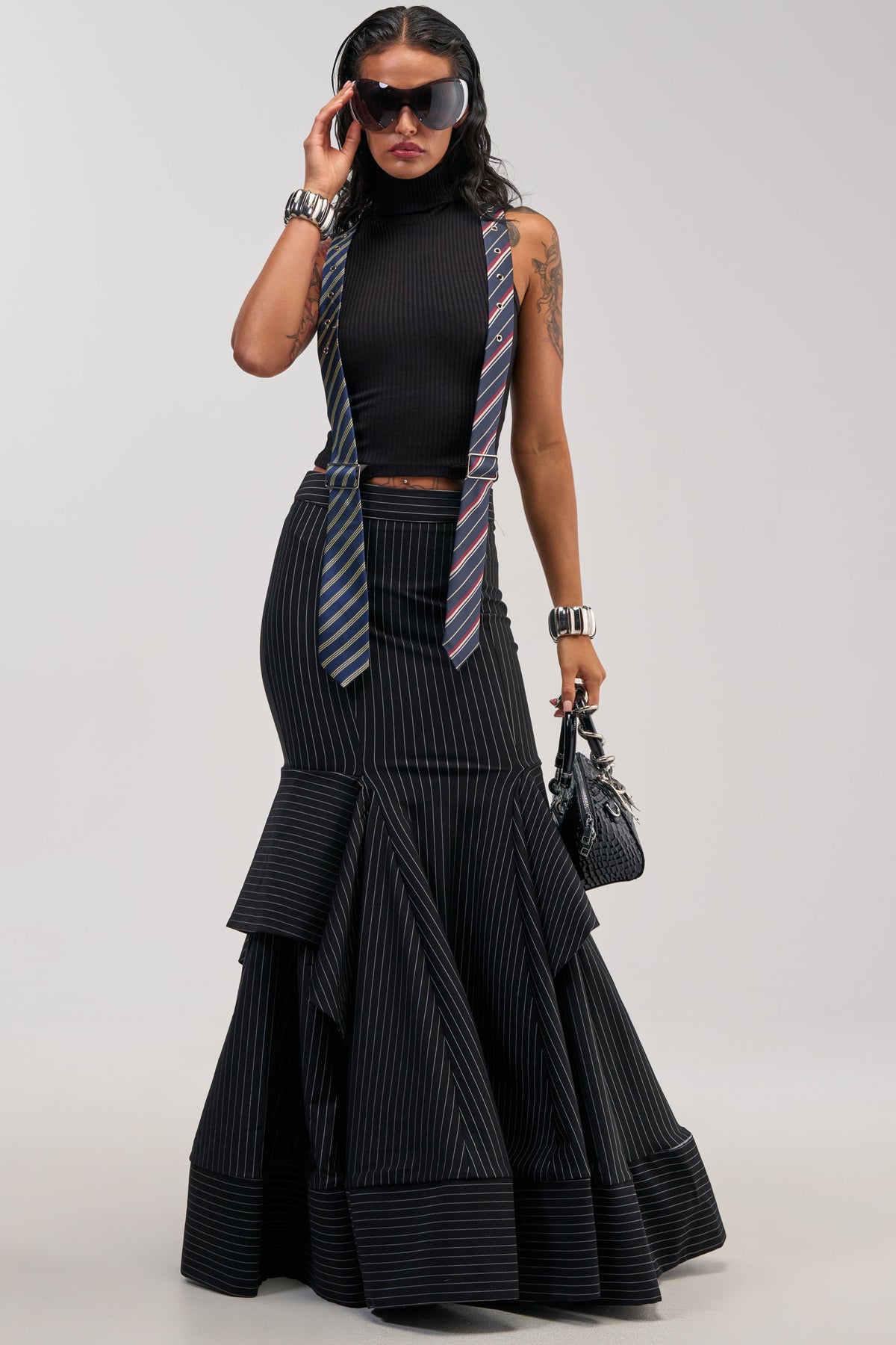 GIVE IT UP PINSTRIPE MAXI SKIRT