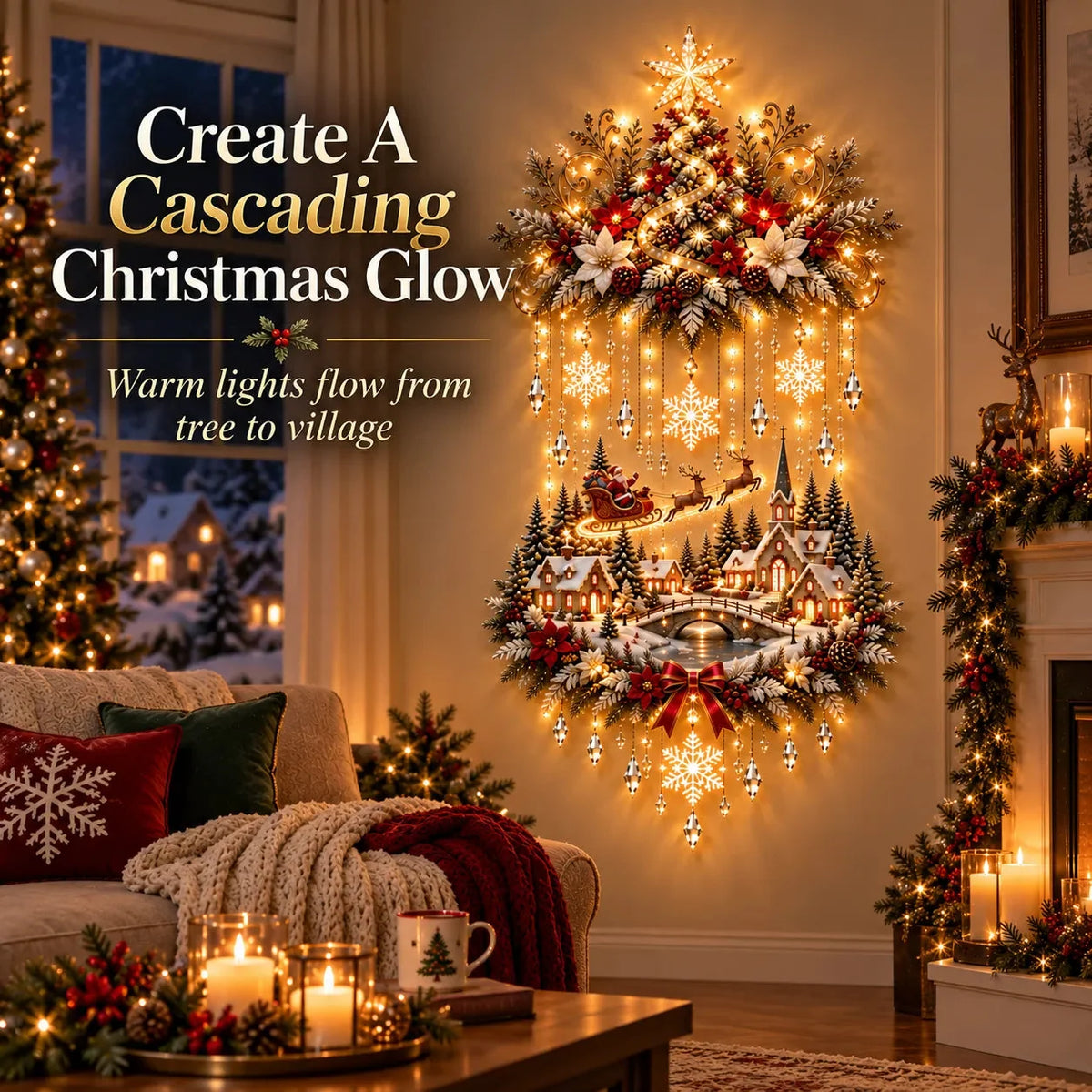 Sevair Deco Illuminated Christmas Tree & Village Wall Hanging