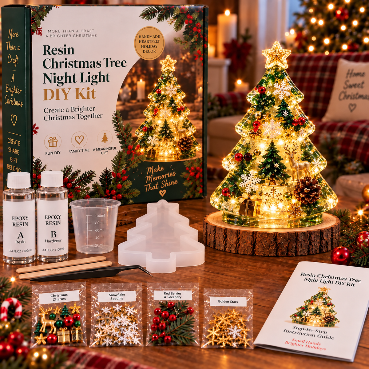 Sevair Deco Beginner-Friendly Resin Christmas Tree Night Light DIY Kit