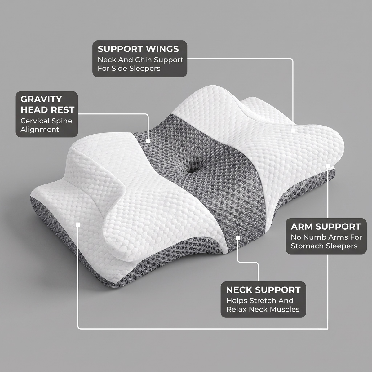 Sevair Deco Ergonomic Butterfly Memory Foam Pillow for Neck & Shoulder Pain Relief