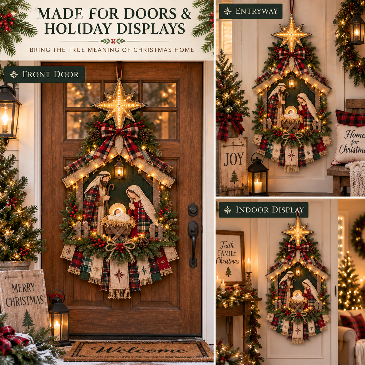Sevair Deco DIY Lighted Christmas Nativity Scene Door Hanging Kit