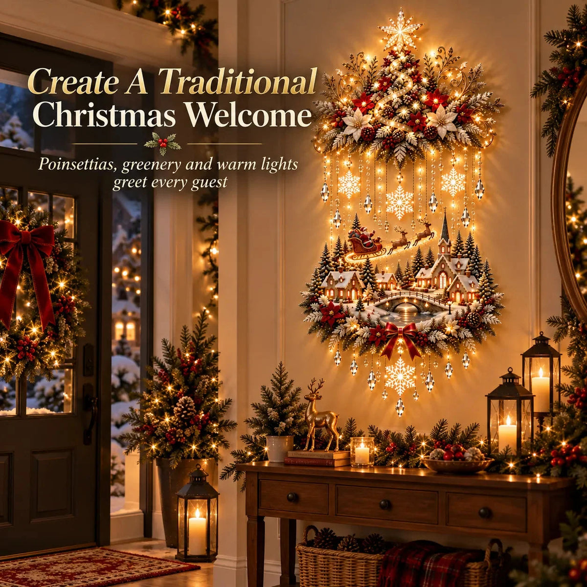 Sevair Deco Illuminated Christmas Tree & Village Wall Hanging