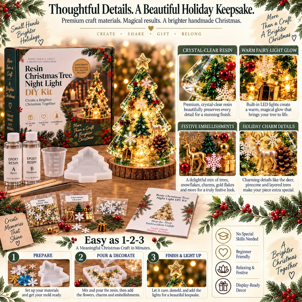 Sevair Deco Beginner-Friendly Resin Christmas Tree Night Light DIY Kit