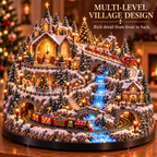 Sevair Deco Lighted Animated Christmas Village with Train, Reindeer Sleigh & Waterfall