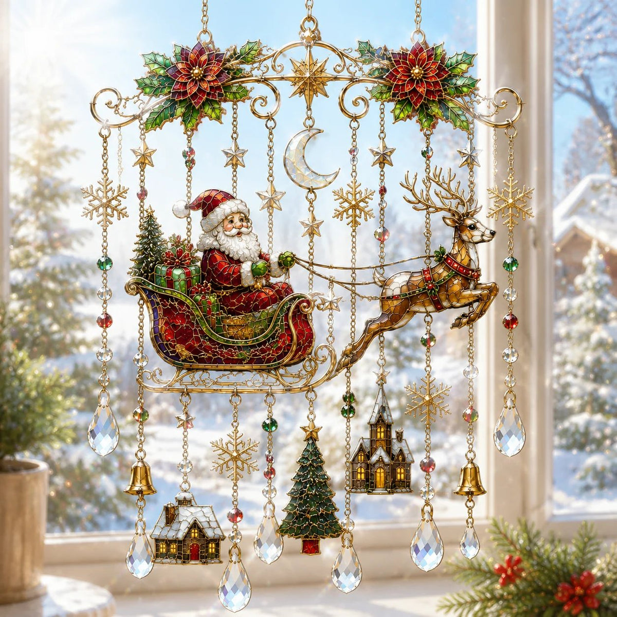 Sevair Deco Handmade Christmas Stained Glass Window Hanging
