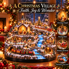 Sevair Deco Lighted Animated Christmas Village with Train, Reindeer Sleigh & Waterfall
