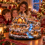 Sevair Deco Lighted Animated Christmas Village with Train, Reindeer Sleigh & Waterfall