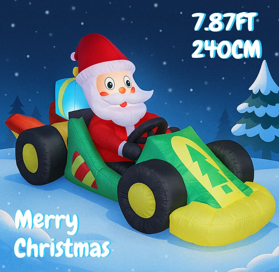 Sevair Deco Santa Race Car Inflatable Christmas Yard Decoration