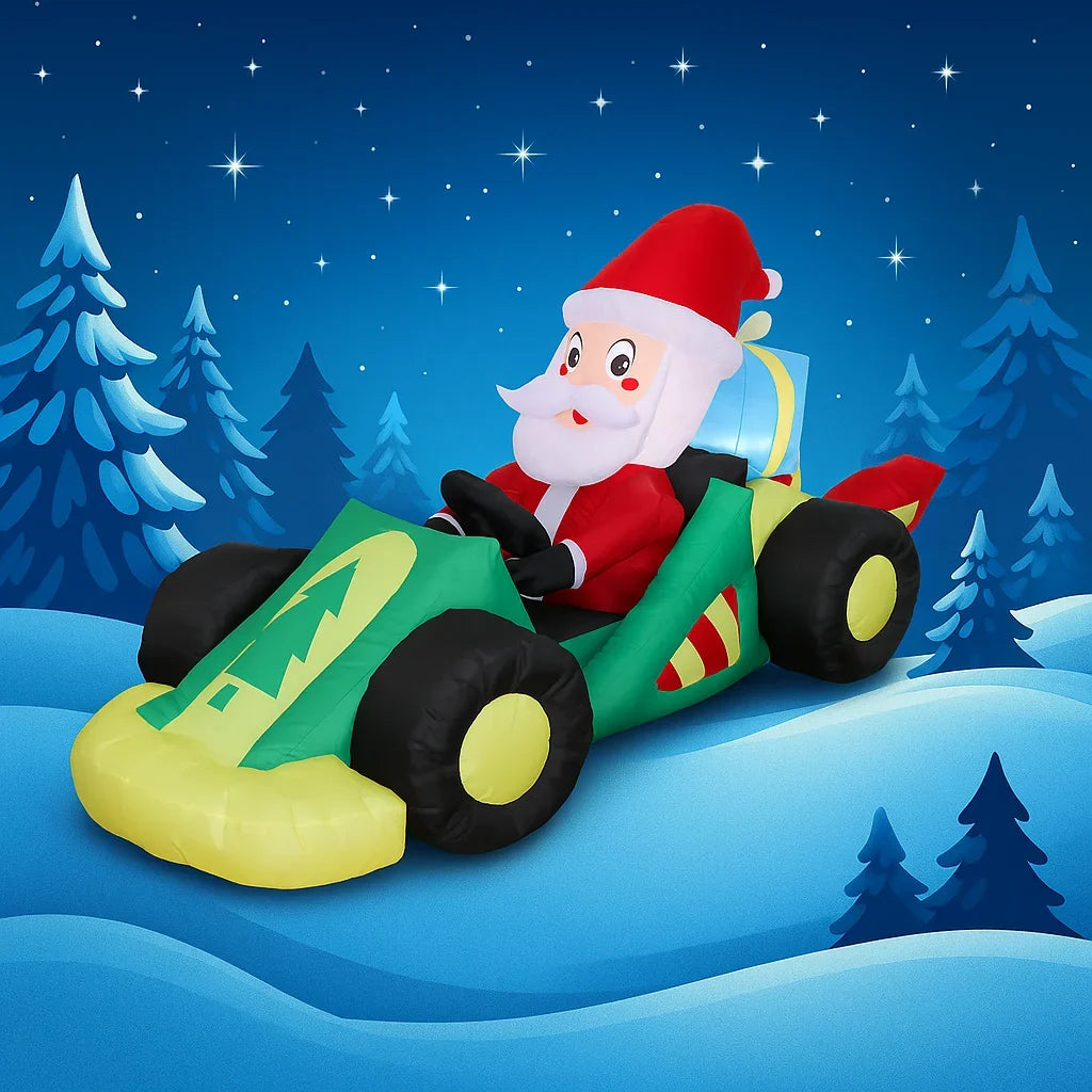 Sevair Deco Santa Race Car Inflatable Christmas Yard Decoration