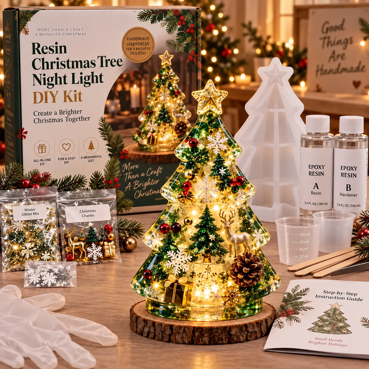 Sevair Deco Beginner-Friendly Resin Christmas Tree Night Light DIY Kit