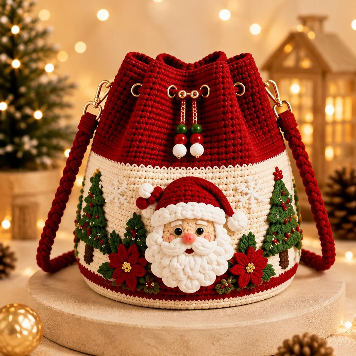 Sevair Deco Christmas Crochet Bucket Crossbody Bag