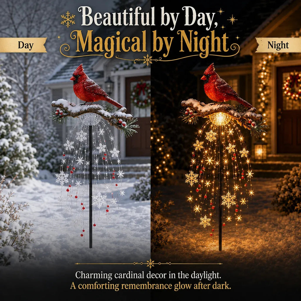 Sevair Deco Cardinal Memory Fountain – Lighted Christmas Remembrance Garden Decor