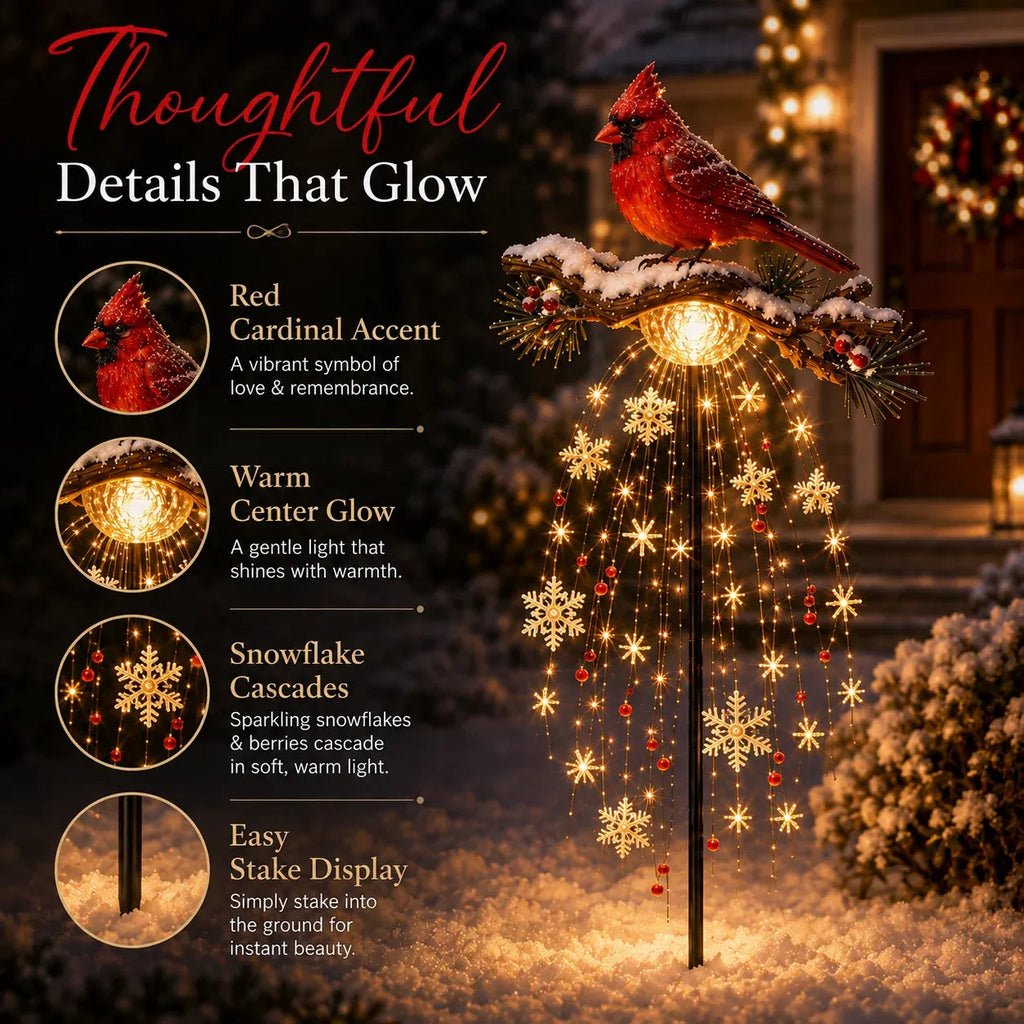 Sevair Deco Cardinal Memory Fountain – Lighted Christmas Remembrance Garden Decor