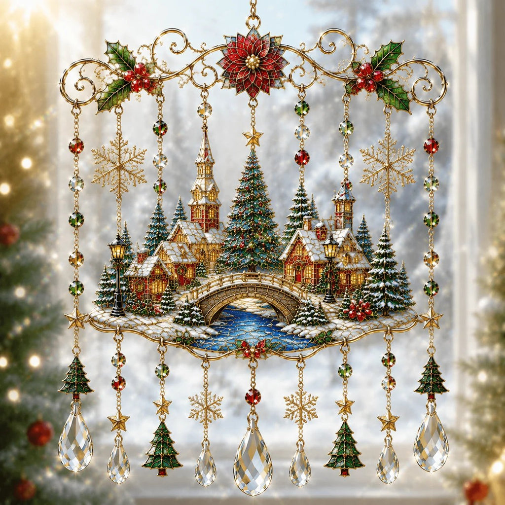 Sevair Deco Handmade Christmas Stained Glass Window Hanging