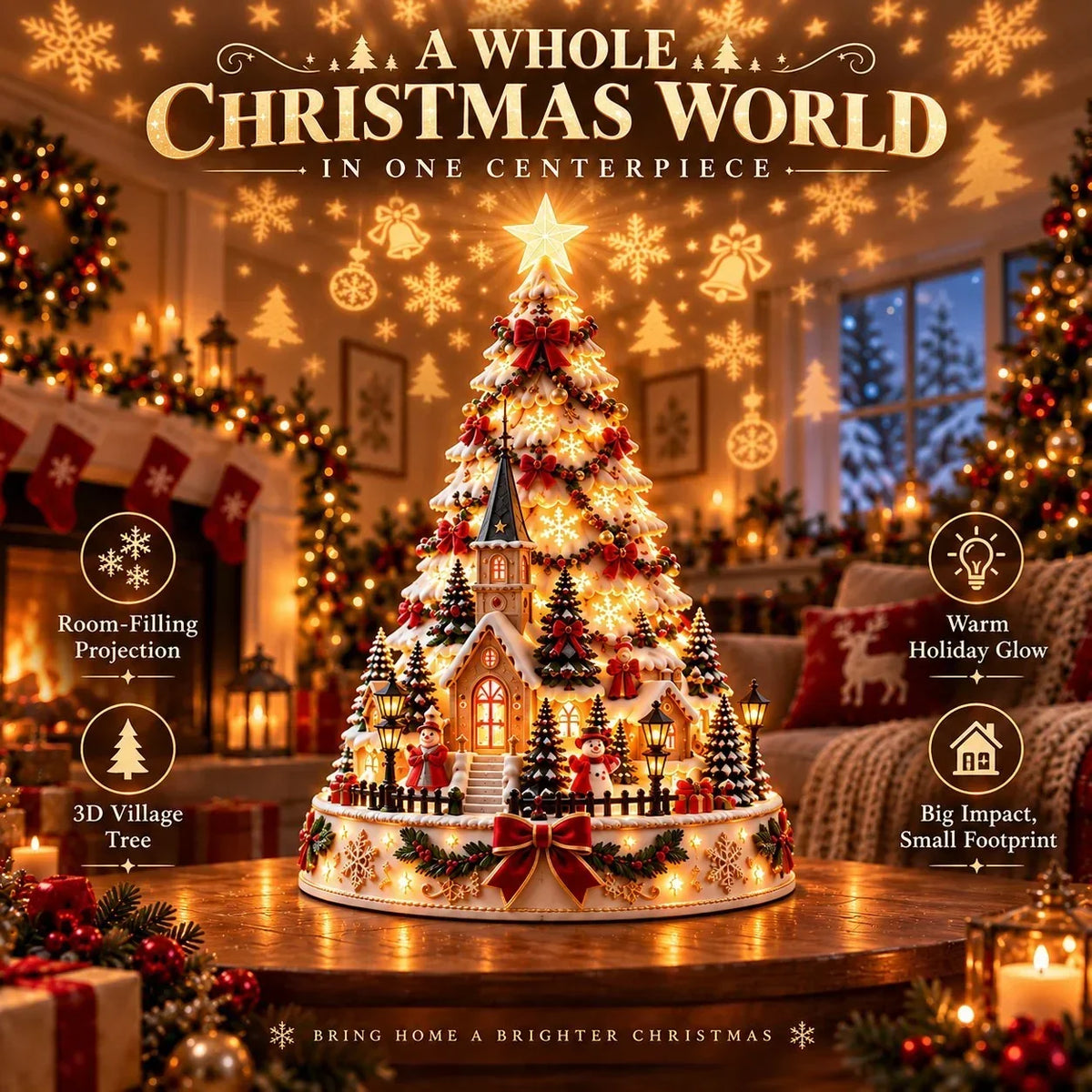Sevair Deco Christmas Village Projection Centerpiece