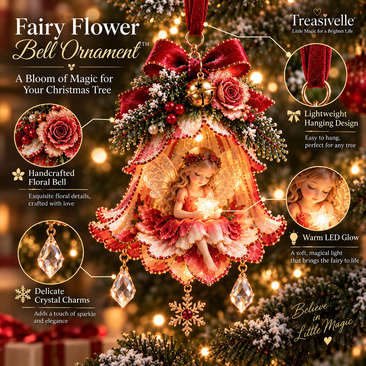 Sevair Deco Enchanted Fairy Bell Christmas Ornament