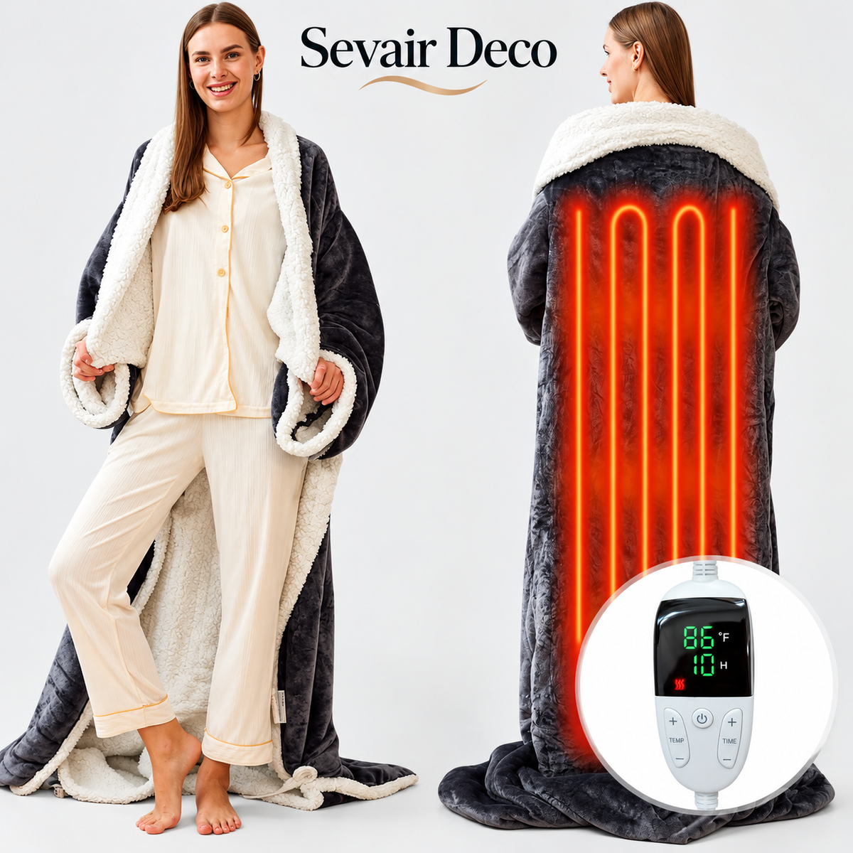 Sevair Deco Wearable Heated Blanket with Sleeves & Foot Pocket