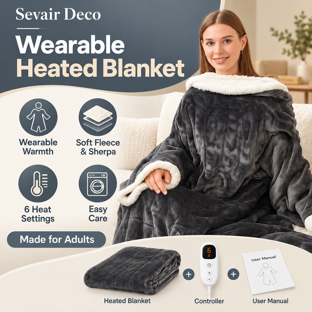 Sevair Deco Wearable Heated Blanket with Sleeves & Foot Pocket