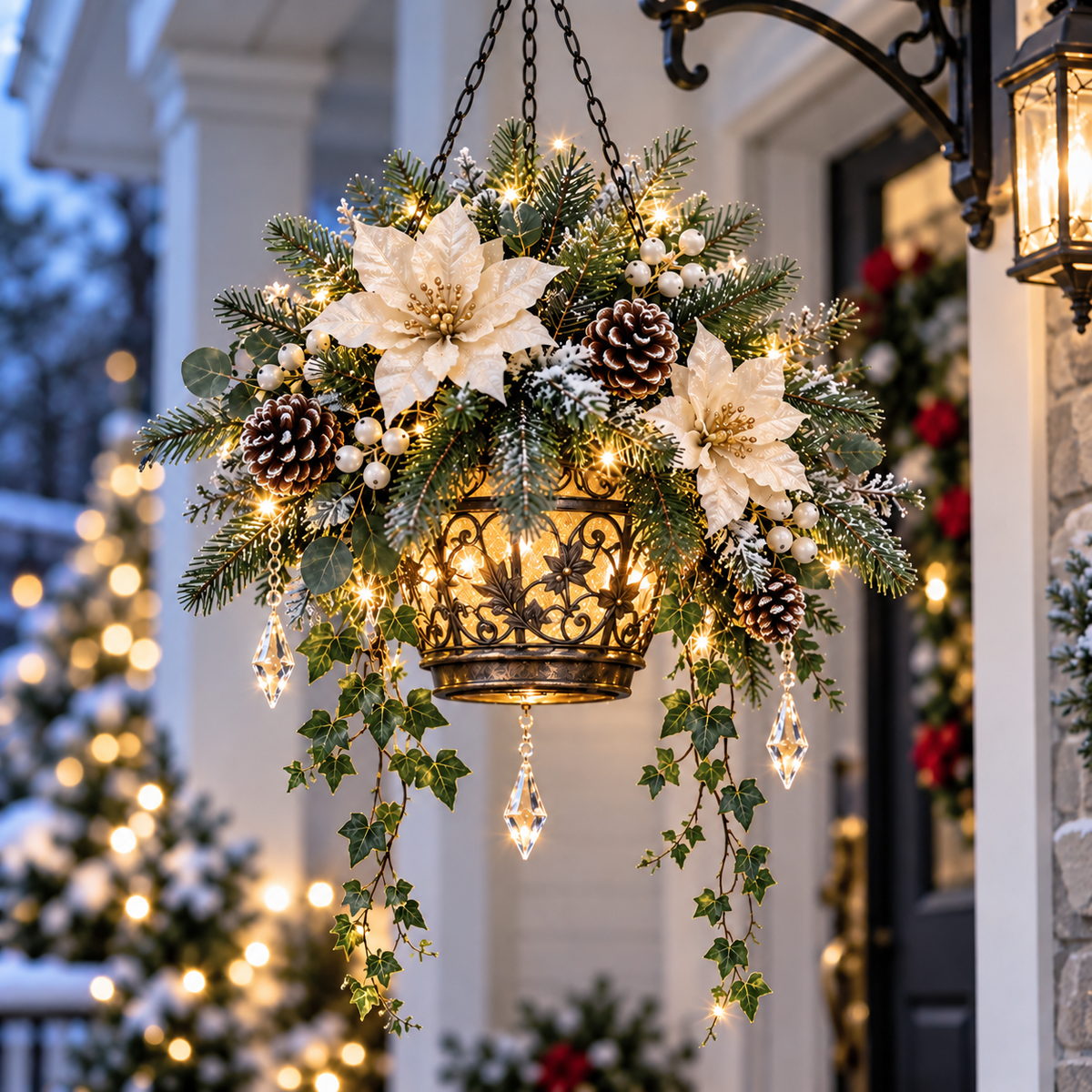 Sevair Deco Lighted Hanging Christmas Floral Decor