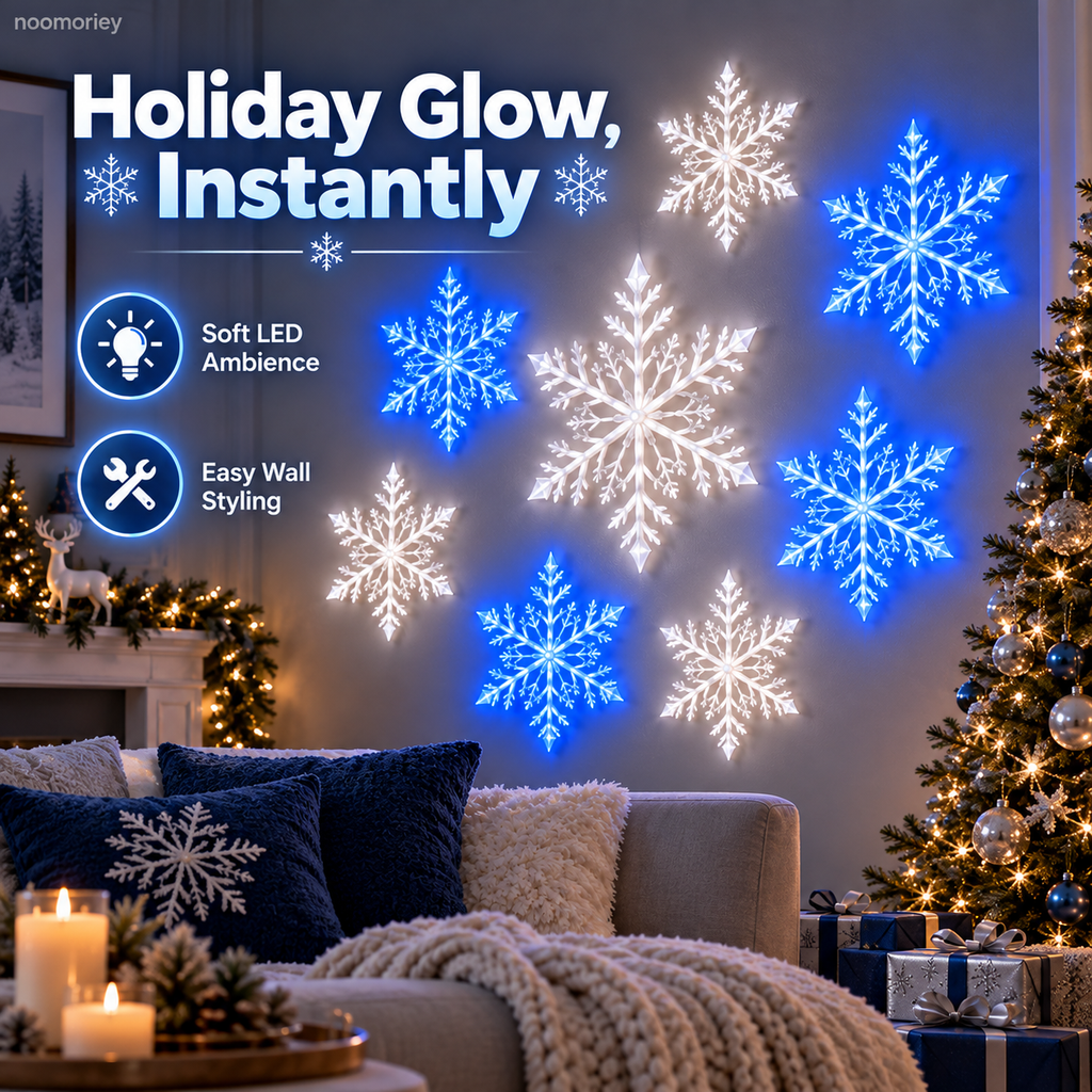 Sevair Deco 12 PCS LED Snowflake Wall Lights  – Blue & White Christmas Holiday Decor