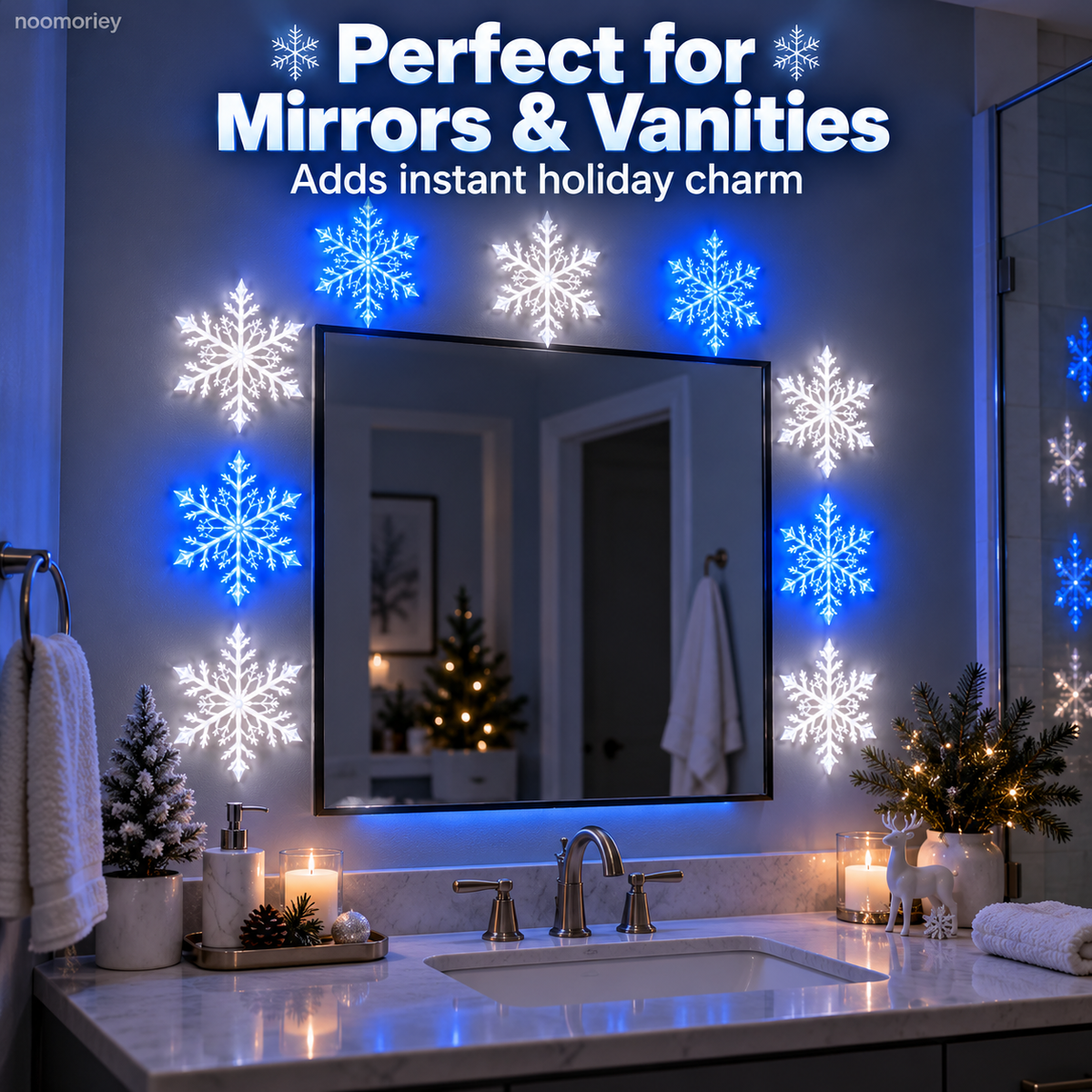 Sevair Deco 12 PCS LED Snowflake Wall Lights  – Blue & White Christmas Holiday Decor
