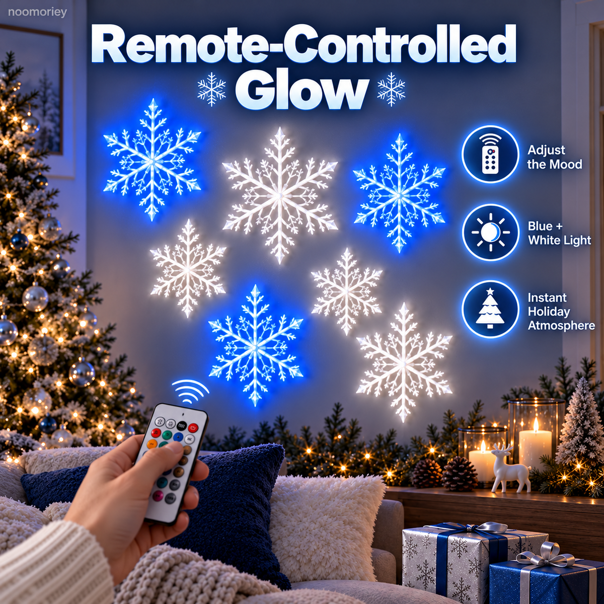 Sevair Deco 12 PCS LED Snowflake Wall Lights  – Blue & White Christmas Holiday Decor