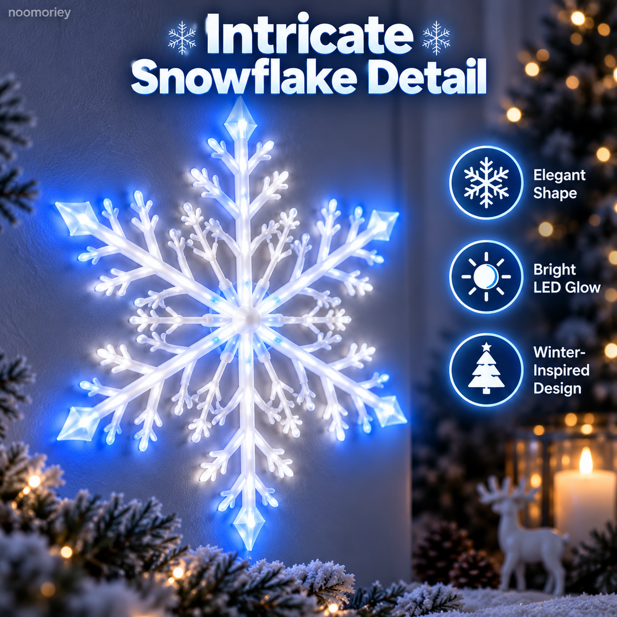 Sevair Deco 12 PCS LED Snowflake Wall Lights  – Blue & White Christmas Holiday Decor