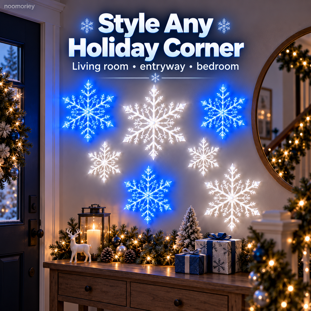 Sevair Deco 12 PCS LED Snowflake Wall Lights  – Blue & White Christmas Holiday Decor