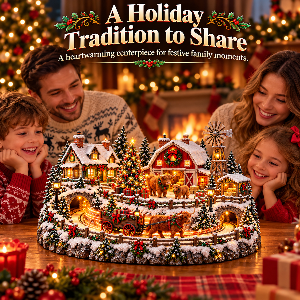 Sevair Deco Animated Highland Cow Christmas Village