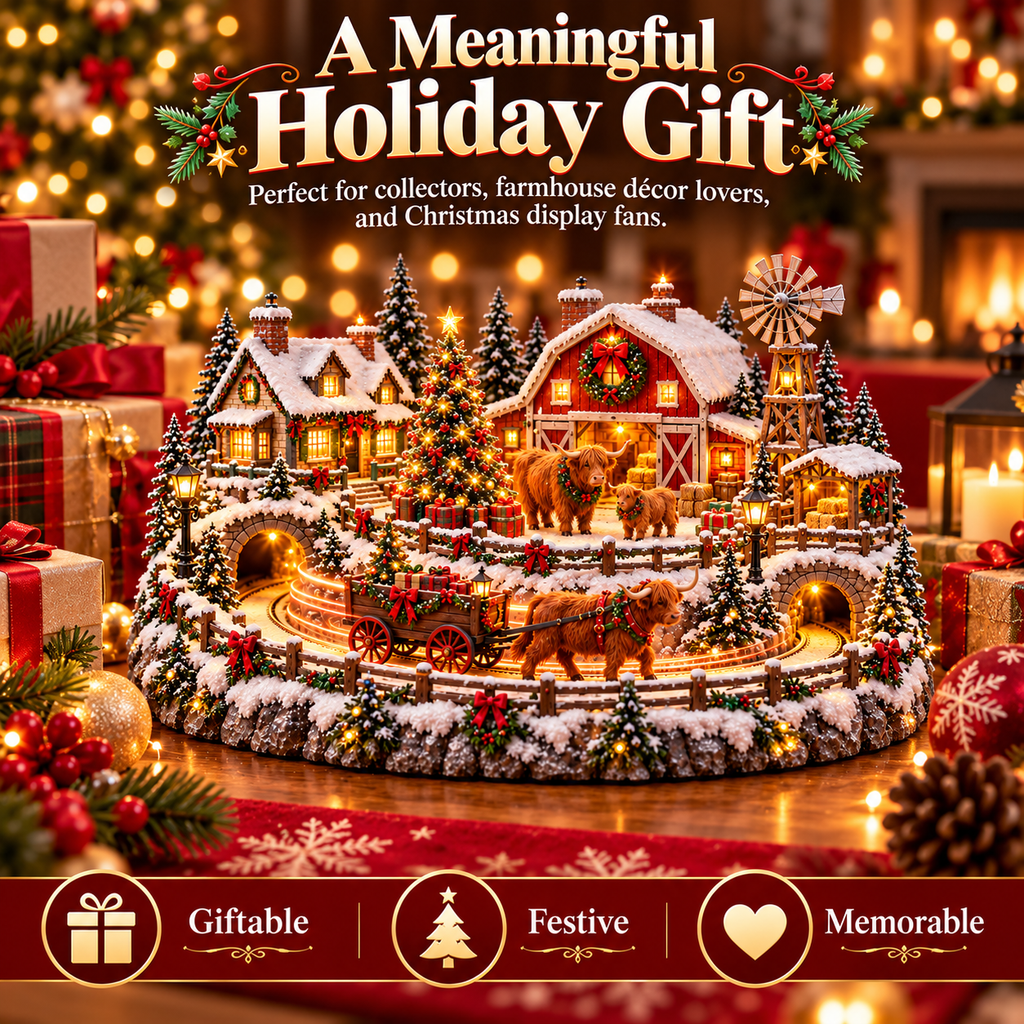 Sevair Deco Animated Highland Cow Christmas Village