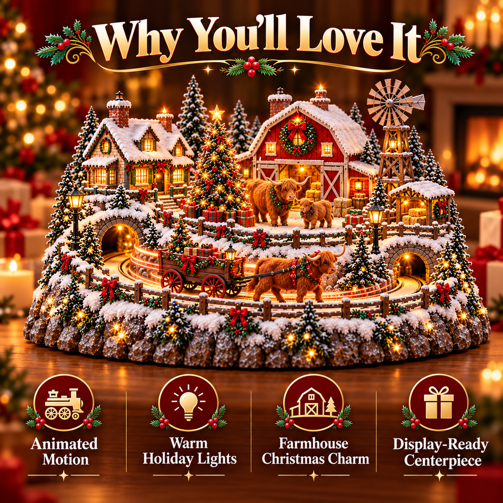 Sevair Deco Animated Highland Cow Christmas Village