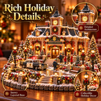 Sevair Deco Christmas Police Station Village – Warm LED Lights, Vintage Patrol Car & K9 Holiday Display