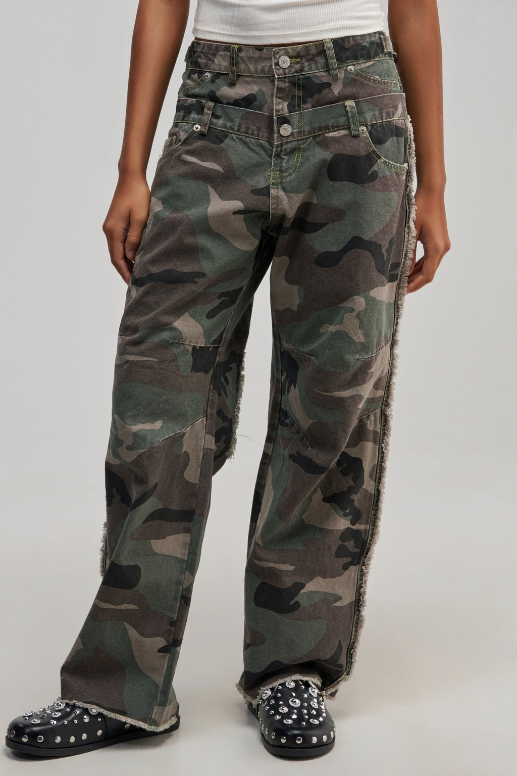 COOLEST ON THE BLOCK DOUBLE WAISTED CAMO PANT