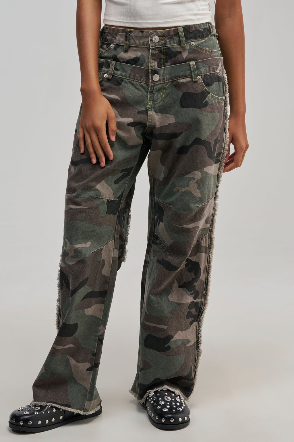 COOLEST ON THE BLOCK DOUBLE WAISTED CAMO PANT