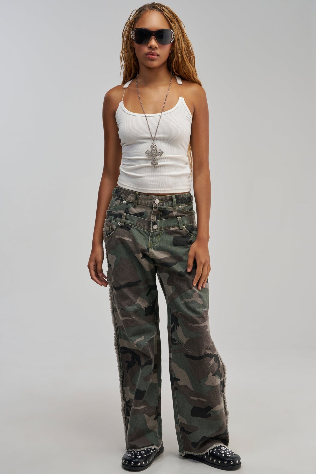 COOLEST ON THE BLOCK DOUBLE WAISTED CAMO PANT