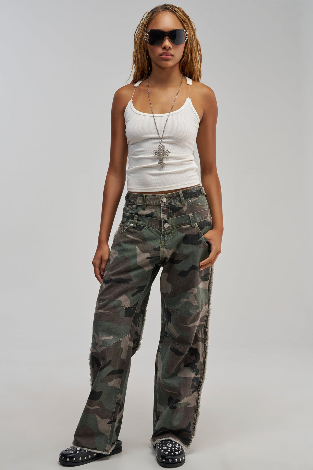 COOLEST ON THE BLOCK DOUBLE WAISTED CAMO PANT