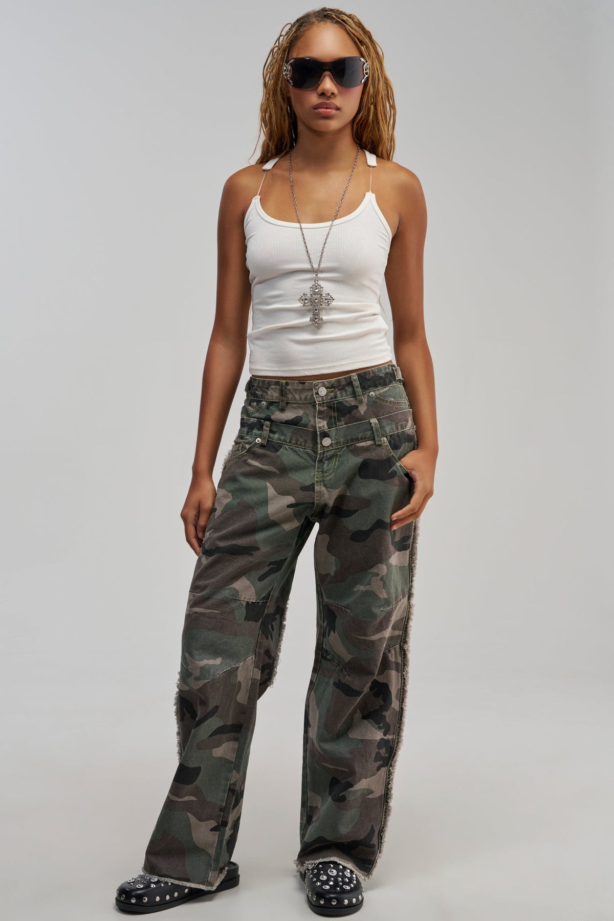 COOLEST ON THE BLOCK DOUBLE WAISTED CAMO PANT