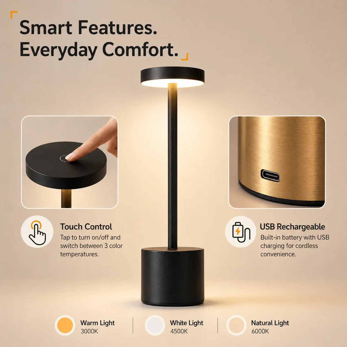 Rechargeable Cordless Touch Table Lamp