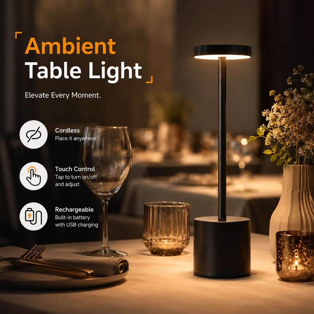 Rechargeable Cordless Touch Table Lamp
