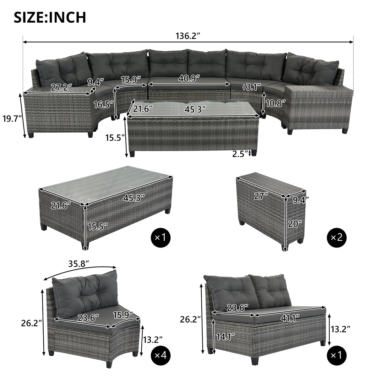 Sevair Deco Half-Moon Patio Set